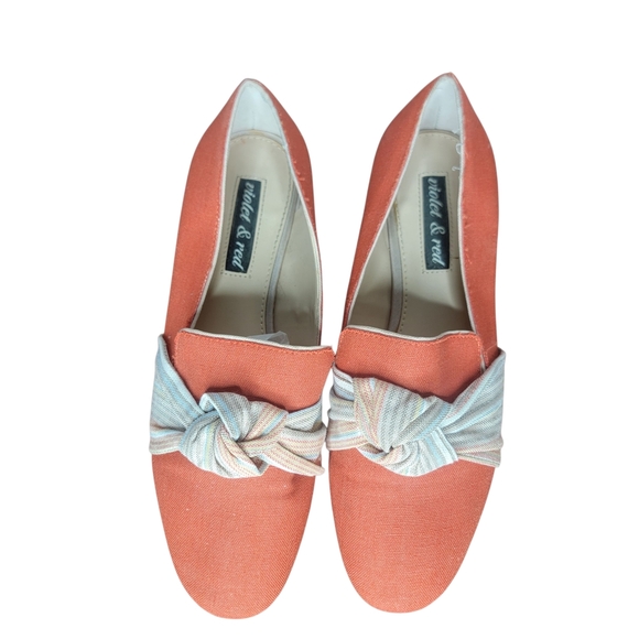 Violet & Red Coral Chic Orange Slip On Heel Loafers with Knotted Bow Stripe 6.5 - Picture 2 of 9